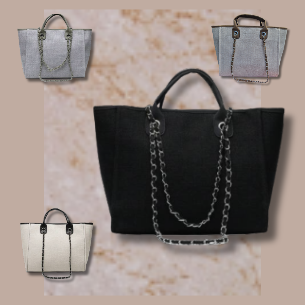 The Luxe Monogram Tote Bag - Black