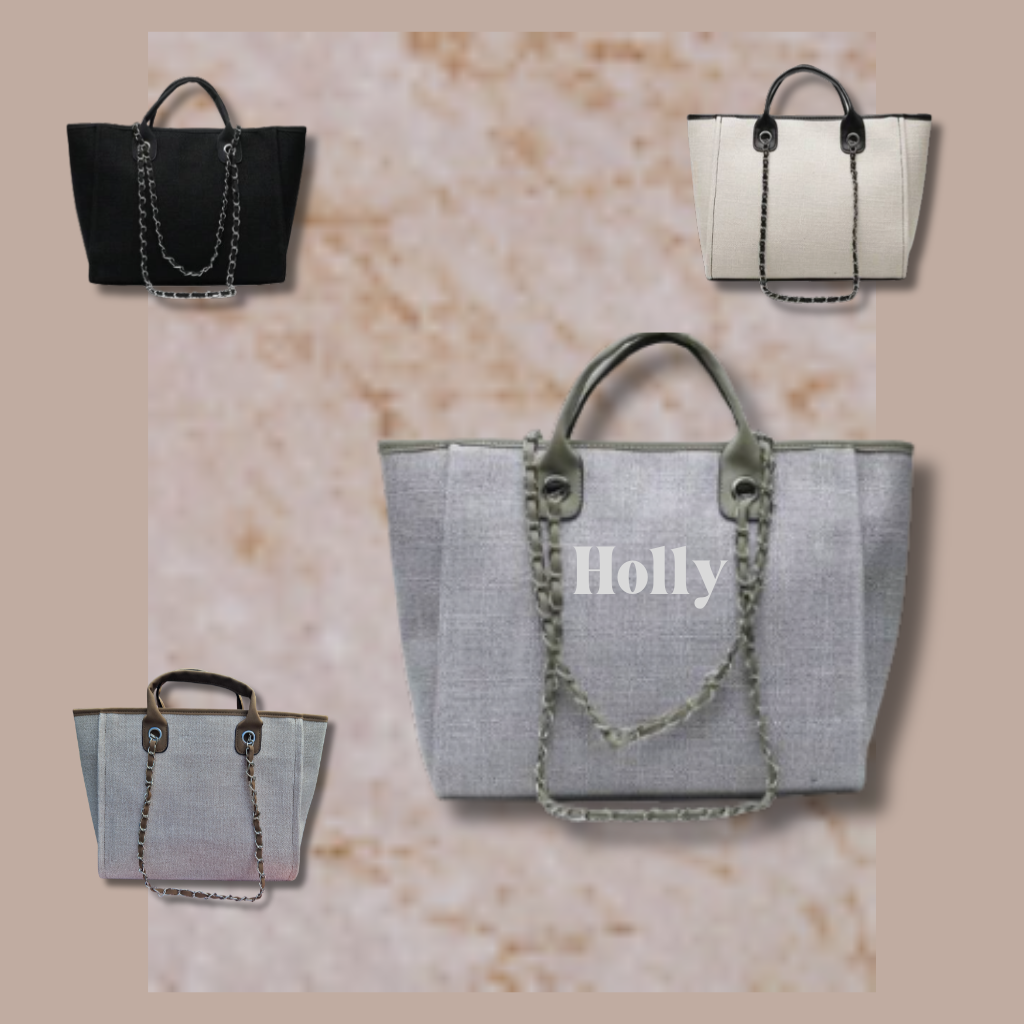 The Luxe Monogram Tote Bag - Grey
