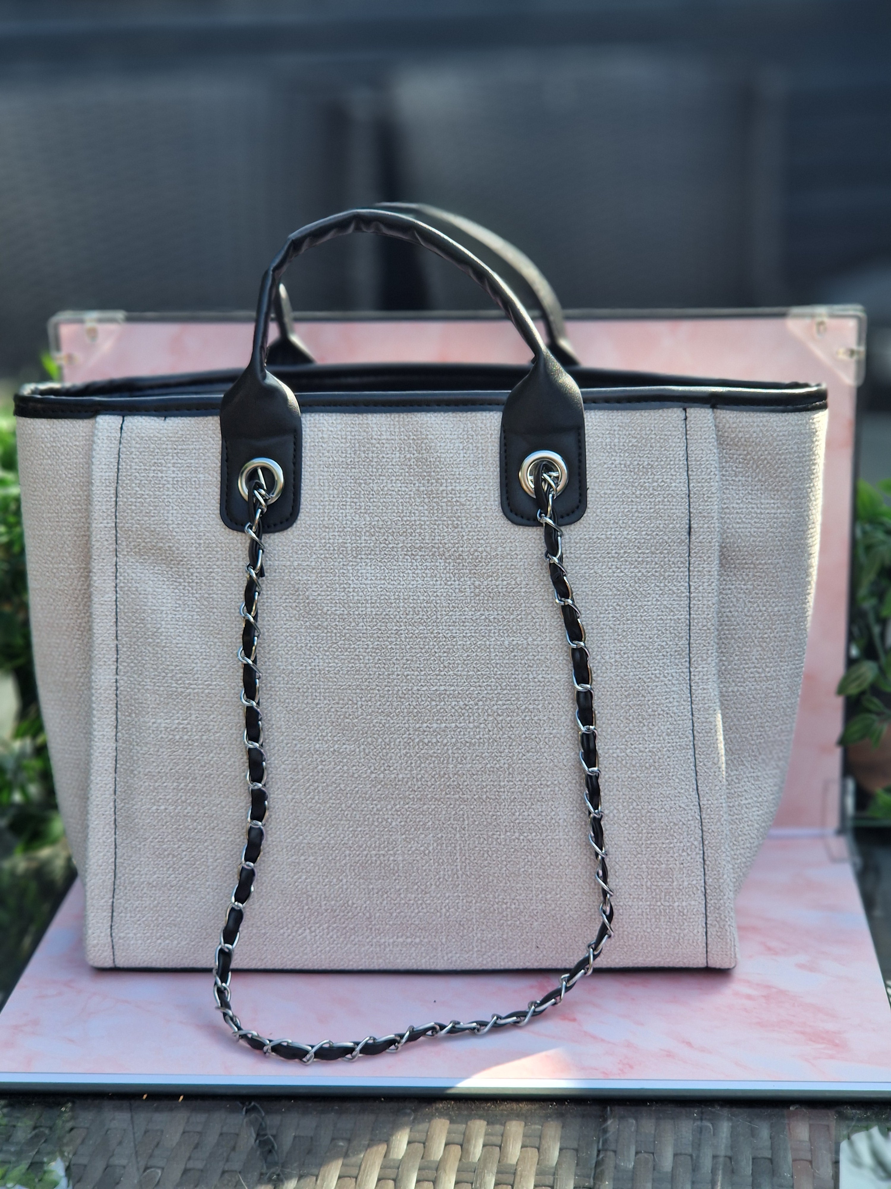 The Luxe Monogram Tote Bag - White